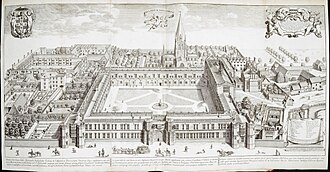 Print of 1675, before Wren's additions, David Loggan, Oxonia Illustrata