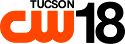 The CW logo, an orange thick logo with the letters C and W connected, in the lower left. Above it, right-aligned, is the word Tucson capitalized in a sans serif. To the right of both, full-height, is a sans-serif numeral 18.