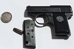 The Walther Model 9 pistol uses 6.35mm