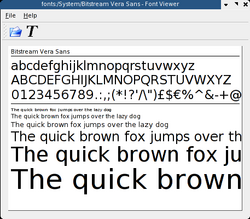 Screenshot of a font preview in the computer program KFontview. The sample text, 'The quick brown fox jumps over the lazy dog', is printed at different sizes.