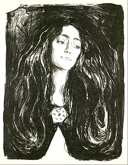 The Brooch, Eva Mudocci, 1903, lithograph print on paper, 76 cm × 53.2 cm (30 in × 21 in), Munch Museum, Oslo