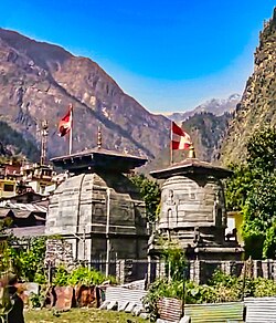 Yogabadri (right) and Vasudeva-Badri (left) in Pandukeshwar, rear view