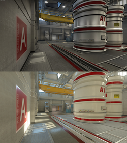 Visual comparison between two versions of the Counter-Strike map "Nuke".