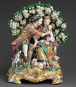 Rococo – The Music Lesson, by the Chelsea porcelain factory, c. 1765, soft-paste porcelain, Metropolitan Museum of Art