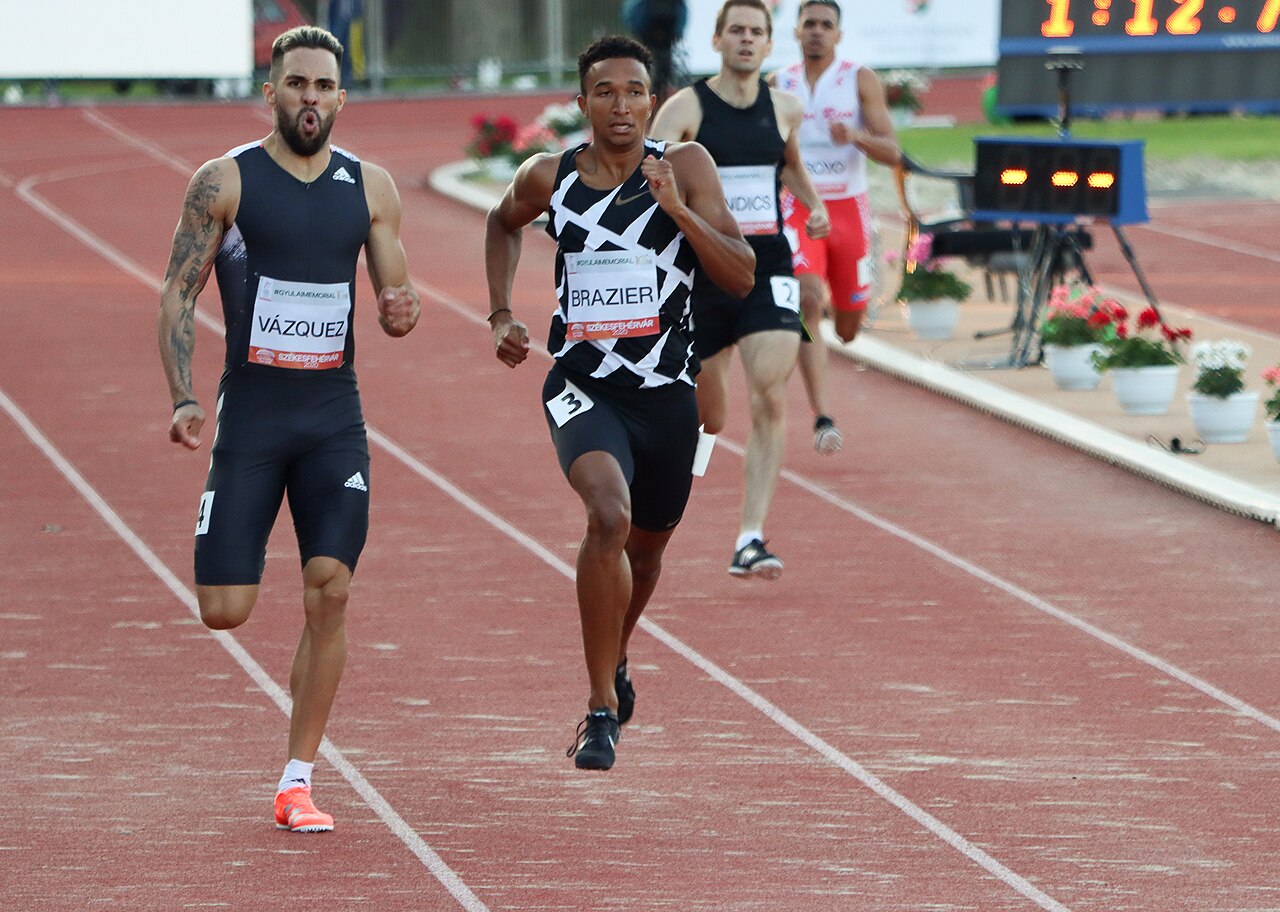 Wesley Vasquez and Donavan Brazier in the 600 metres race at the 2020 Gyulai Memorial in Szekesfehervar, Hungary.jpg