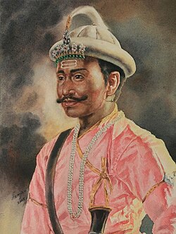 Rudra Shah wearing an early form of the Shripech during the Kingdom of Gorkha, c. 1661–1673.