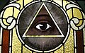 Eye of Providence depicted in a stained glass window, St. Raphael Catholic Church (Springfield, Ohio)