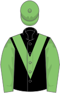 Black, light green chevron, sleeves and cap