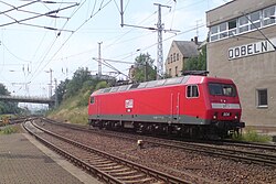Locomotive in front of Döbeln signal box