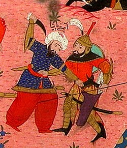 Asafi Pasha fighting a Safavid soldier when he was captured in 1581