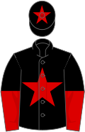 Black, red star, halved sleeves and star on cap