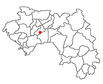Location of Dalaba Prefecture and seat in Guinea.
