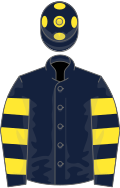 Dark blue, yellow hooped sleeves and spots on cap