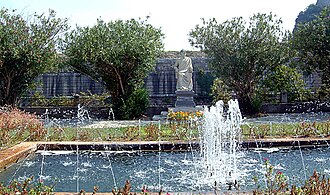 View of the fountain in the square.