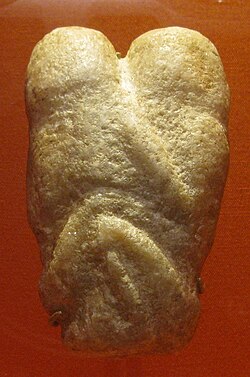The Ain Sakhri lovers; c. 9000 BCE (late Epipalaeolithic Near East); calcite; height: 10.2 cm, width: 6.3 cm; from Ain Sakhri (near Bethlehem, Palestine); British Museum (London)