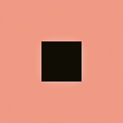 A black square on a salmon-colored background