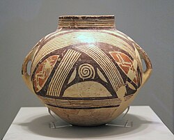 Clay vase with polychrome decoration, Dimini, Magnesia, Late or Final Neolithic (5300-3300 BC). Ceramic; height: 25 cm (93⁄4 in.), diameter at rim: 12 cm (43⁄4 in.); National Archaeological Museum (Athens)