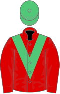 Red, emerald green chevron, emerald green cap