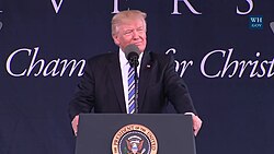 Liberty is one of the largest Christian universities in the world and the largest private non-profit university in the United States. Described as a "bastion of the Christian right" in American politics, the university plays a prominent role in Republican politics. President Donald J. Trump gave his first college commencement speech as sitting president at Liberty University.