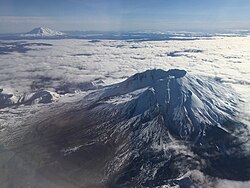 Aerial view with Mount Adams in background