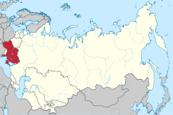 Location of the Ukrainian SSR (red) within the Soviet Union (red and light yellow) between 1956 and 1991