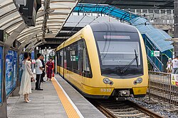 A light-rail vehicle of the Changchun Rail Transit in Changchun, China