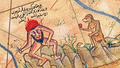 A closeup of the Piri Reis Map shows a headless man holding what appear to be flowers.