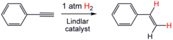 Partial hydrogenation of phenylacetylene using the Lindlar catalyst.