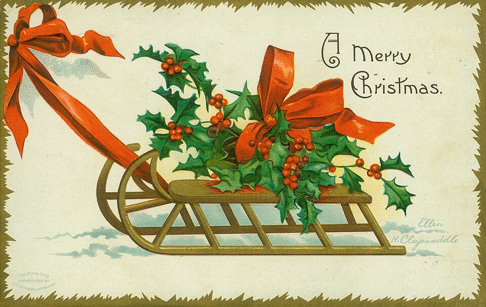 A Merry Christmas. (Sled with holly)