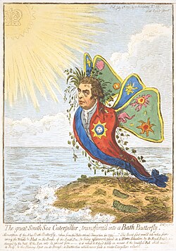 In The great South Sea Caterpillar, transform'd into a Bath Butterfly (1795), James Gillray caricatured Banks's investiture with the Order of the Bath.