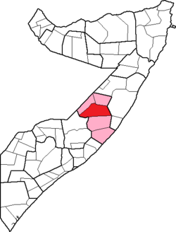 Location of Dusmareb District within the Galguduud region.