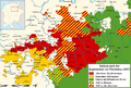 Ernestine (yellow) and Albertine (red) domains upon the Capitulation of Wittenberg (1547)