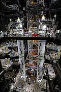 The fully-stacked boosters that would be powering Artemis I, as seen in 2021 at the Vehicle Assembly Building.