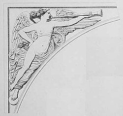 Figure of Pheme (southern façade, left spandrel)