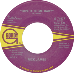 US vinyl single of "Give It to Me Baby" by Rick James