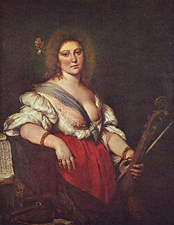 Gambenspielerin (The Viola da gamba Player), by Bernardo Strozzi, c. 1630–1640; portrait is of composer Barbara Strozzi (1619-1677) – Gemäldegalerie, Dresden.