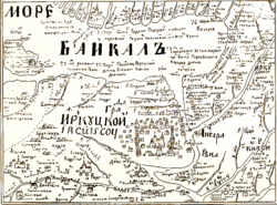 Russian map c. 1700, Baikal (not to scale) is at top.