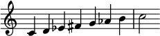 {
\override Score.TimeSignature #'stencil = ##f
\relative c' {
\clef treble \time 7/4
c4 d es fis g aes b c2
} }