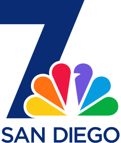 An NBC peacock on top of a blue numeral 7, overlapping it toward the bottom, with the words "San Diego" in blue in a sans serif beneath