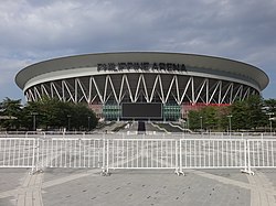 A daytime view of the Philippine Arena in Ciudad de Victoria, Bocaue.