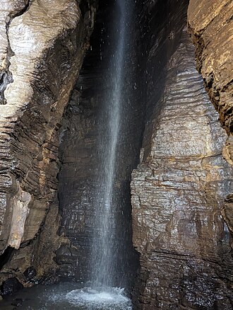 The waterfall inside Secret Caverns