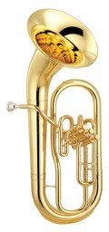 Photograph of a bell-forward three-valve euphonium