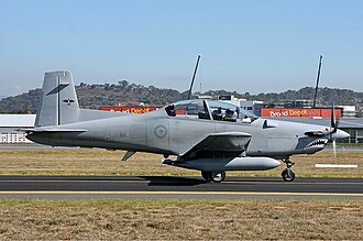 An FACDU Pilatus PC-9A at Canberra Airport in 2008