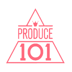Image of a pink triangle with "Produce 101" written on it and a little crown on top of it
