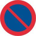 A red circle with a blue fill, with a single red line diagonally across it