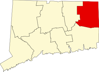 Map of Connecticut highlighting Windham County