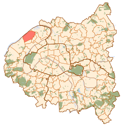Location (in red) within Paris inner suburbs