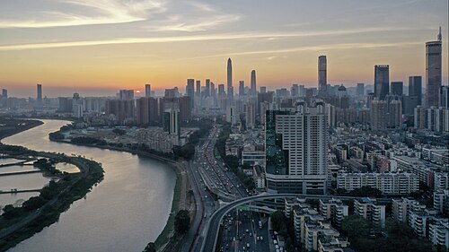 Skyline of Futian CBD as viewed from Binhe Boulevard