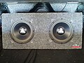 Two 10-inch (250 mm) subwoofers in the trunk of a car