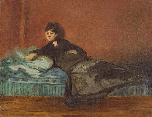 Berthe Morisot on a divan couch (1872) – Édouard Manet